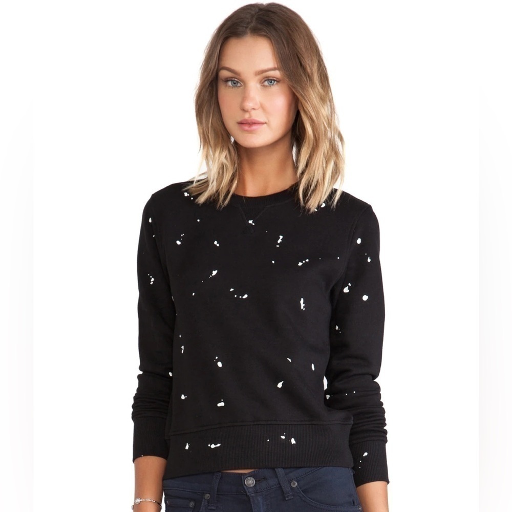 Rag & Bone Black Crewneck Sweater with White Paint Splatter Cotton extra small
